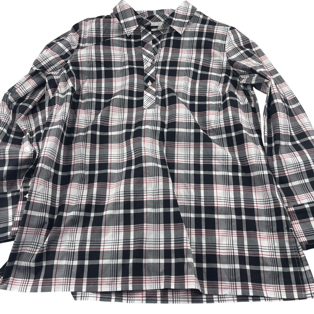 Talbots Women's‎ Plaid Button-Down Shirt Size 12 Wrinkle Resistant Black White